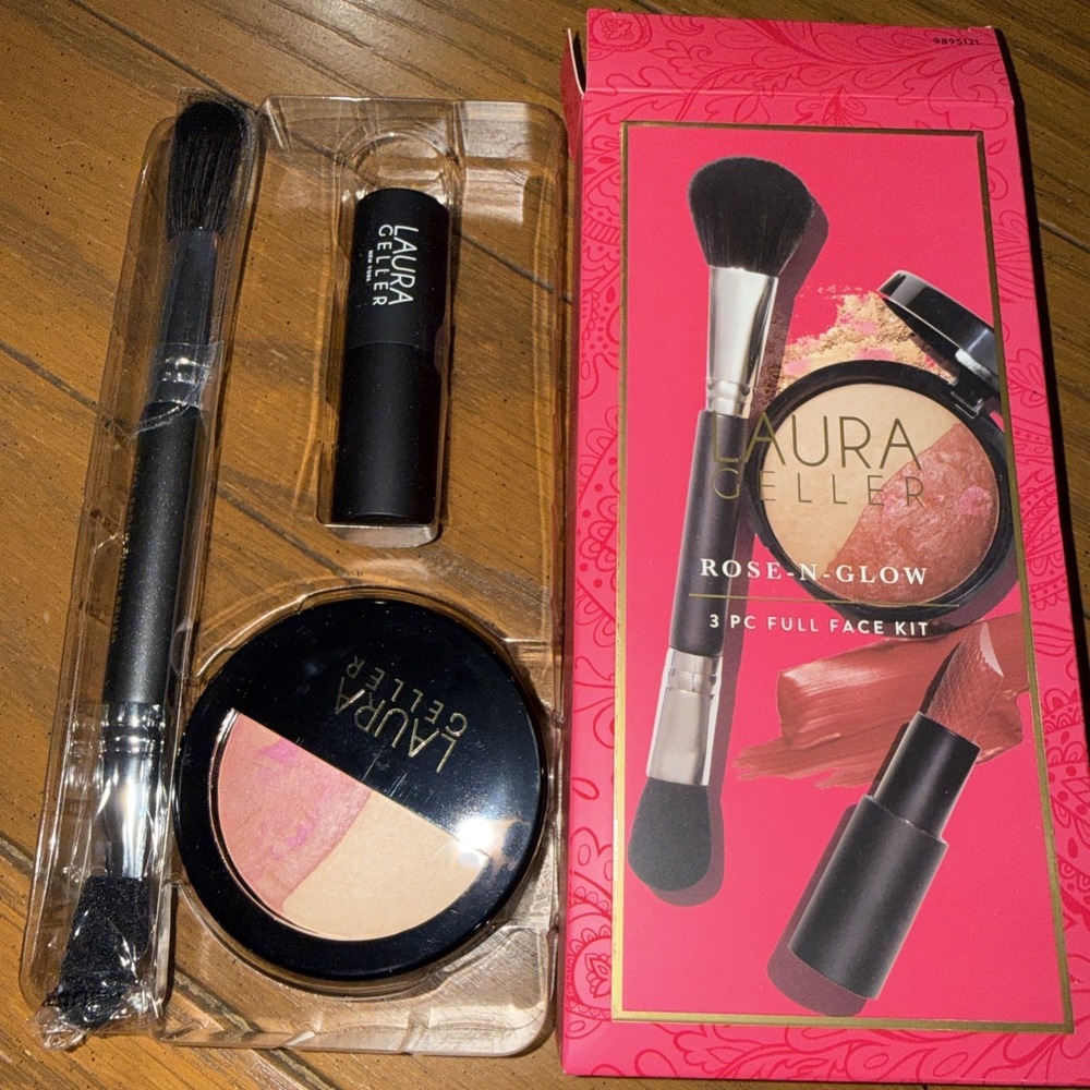 Laura Geller Rose-N-Glow 3pc | GIFT SET NEW | Blush Brush Lipstick | $65